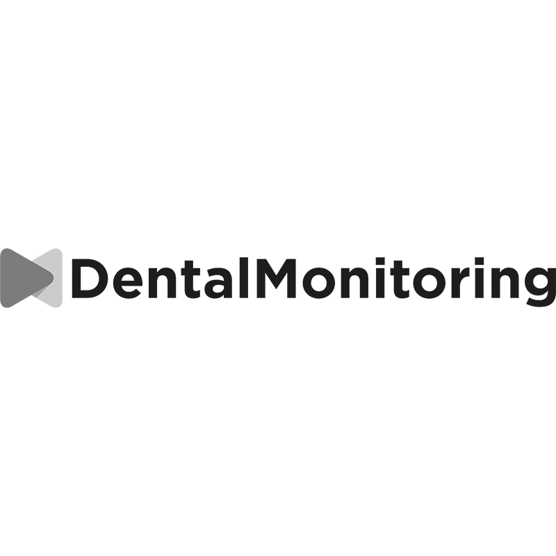 Logo DentalMonitoring, refletindo a identidade visual moderna e tecnológica da marca, especializada em monitoramento de tratamentos ortodônticos.
